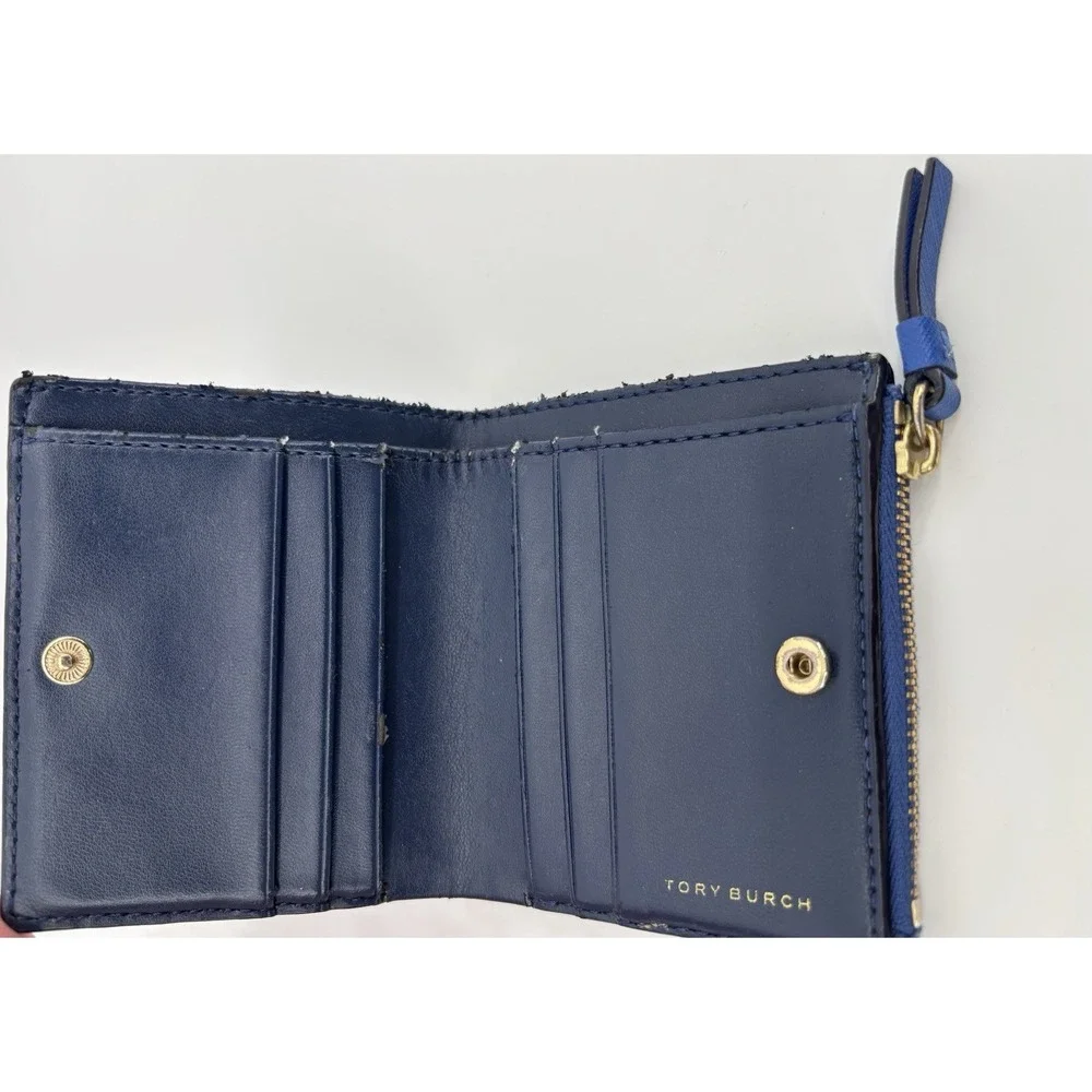 Tory Burch Robinson Mini Wallet Blue Saffiano Leather AUTHENTIC